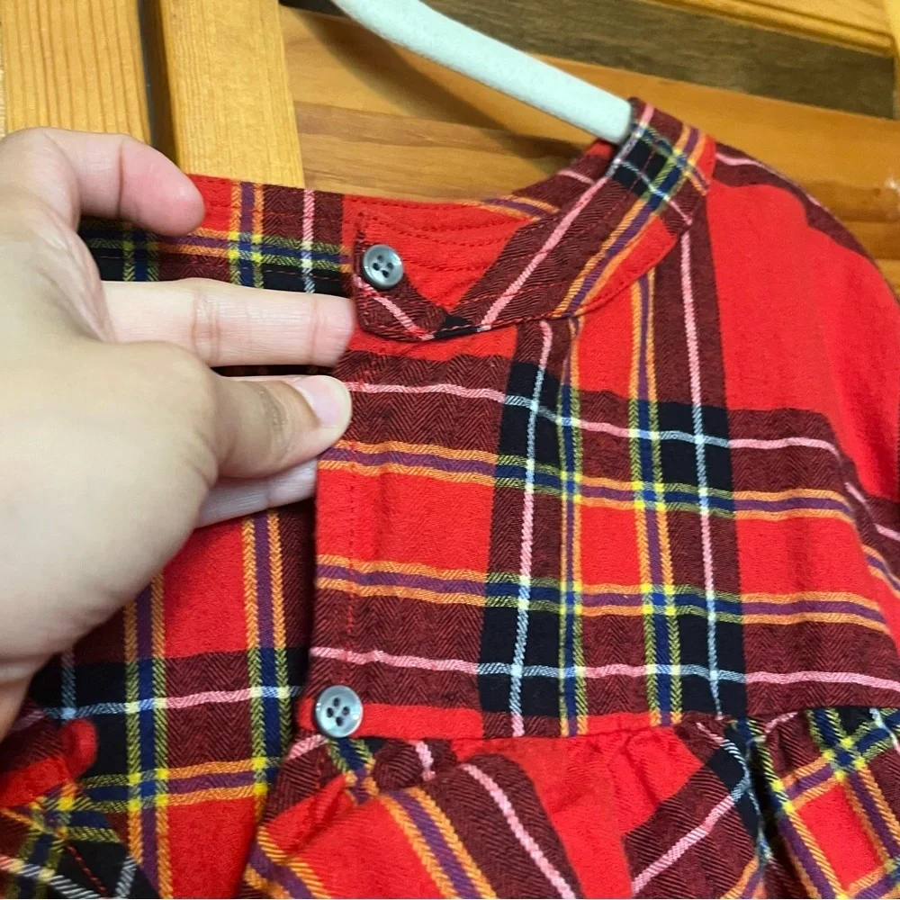 J.CREW Red Plaid Flannel Ruffle Long Sleeve Festive Blouse | size Large